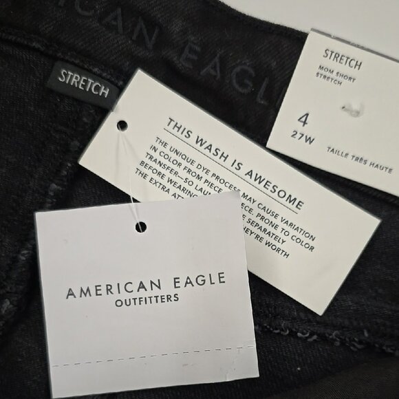 American Eagle Outfitters Women's Black Denim Mom Shorts High Waist Stretch Sz 4 - Picture 7 of 16